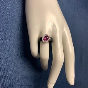925 Sterling Silver Belle Etoile Ring with Dark Pink Stone